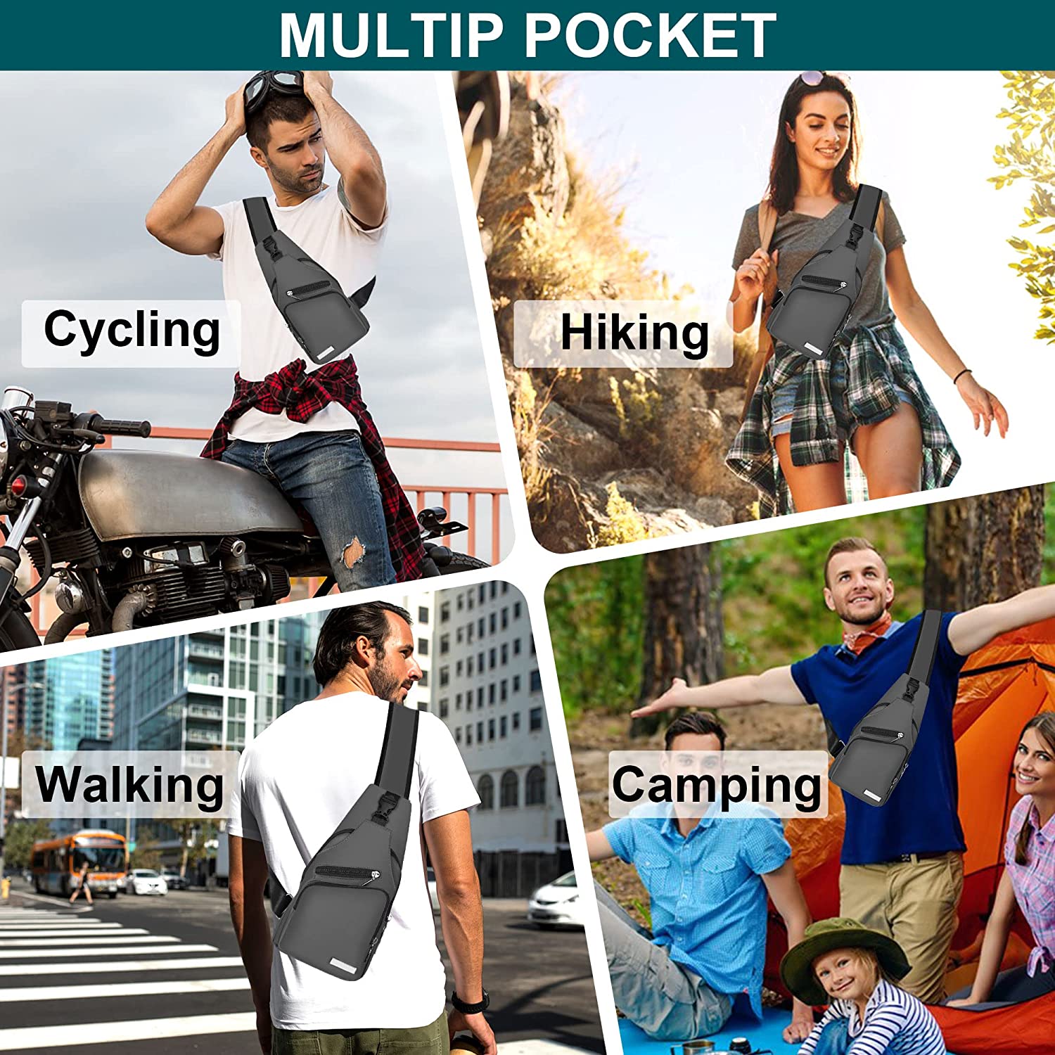 Sling Bag Crossbody Backpack for Women Men Chest Bag Hiking Bag with USB Charging Port for Camping Biking Travel Cycling - Image 3
